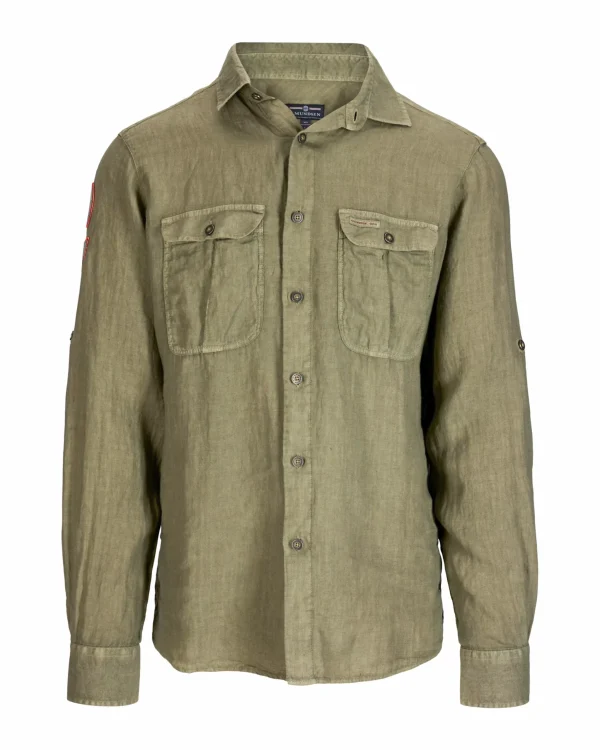 Fashion Amundsen Sports Safari G. Dyed Linen Shirt 407 Olive Ash