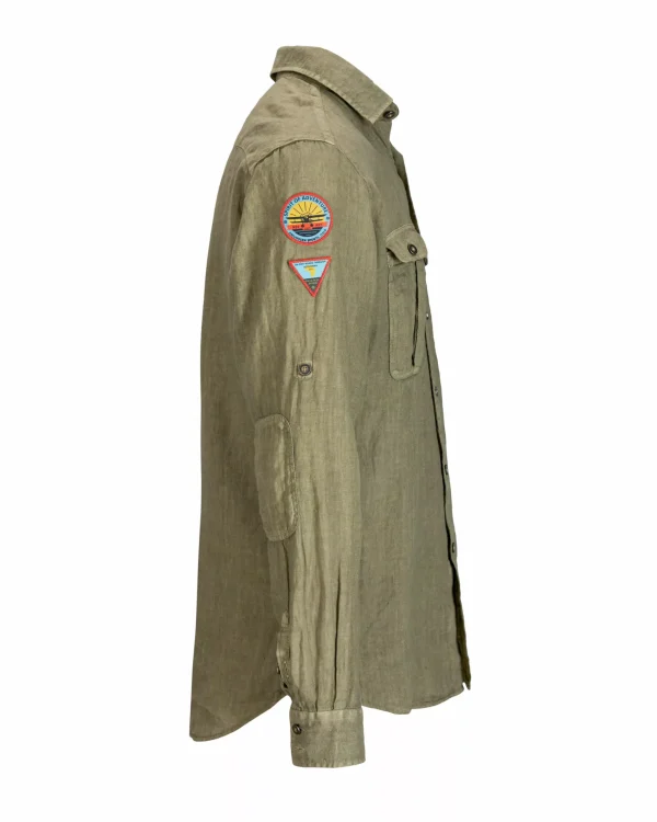 Fashion Amundsen Sports Safari G. Dyed Linen Shirt 407 Olive Ash